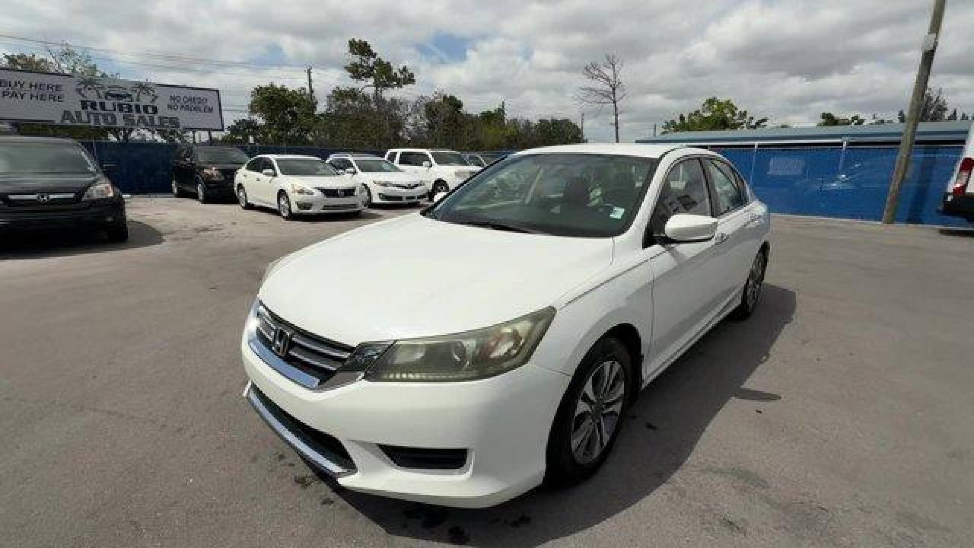 2014 White Honda Accord Sedan (1HGCR2F32EA) with an 4 2.4 L engine, Variable transmission, located at 27610 S Dixie Hwy, Homestead, FL, 33032, (305) 749-2348, 25.510241, -80.438301 - IIHS Top Safety Pick+. Delivers 36 Highway MPG and 27 City MPG! This Honda Accord Sedan boasts a Regular Unleaded I-4 2.4 L/144 engine powering this Variable transmission. Window Grid Antenna, Wheels: 16 Alloy, Vinyl Door Trim Insert.* This Honda Accord Sedan Features the Following Options *Valet Fu - Photo#0