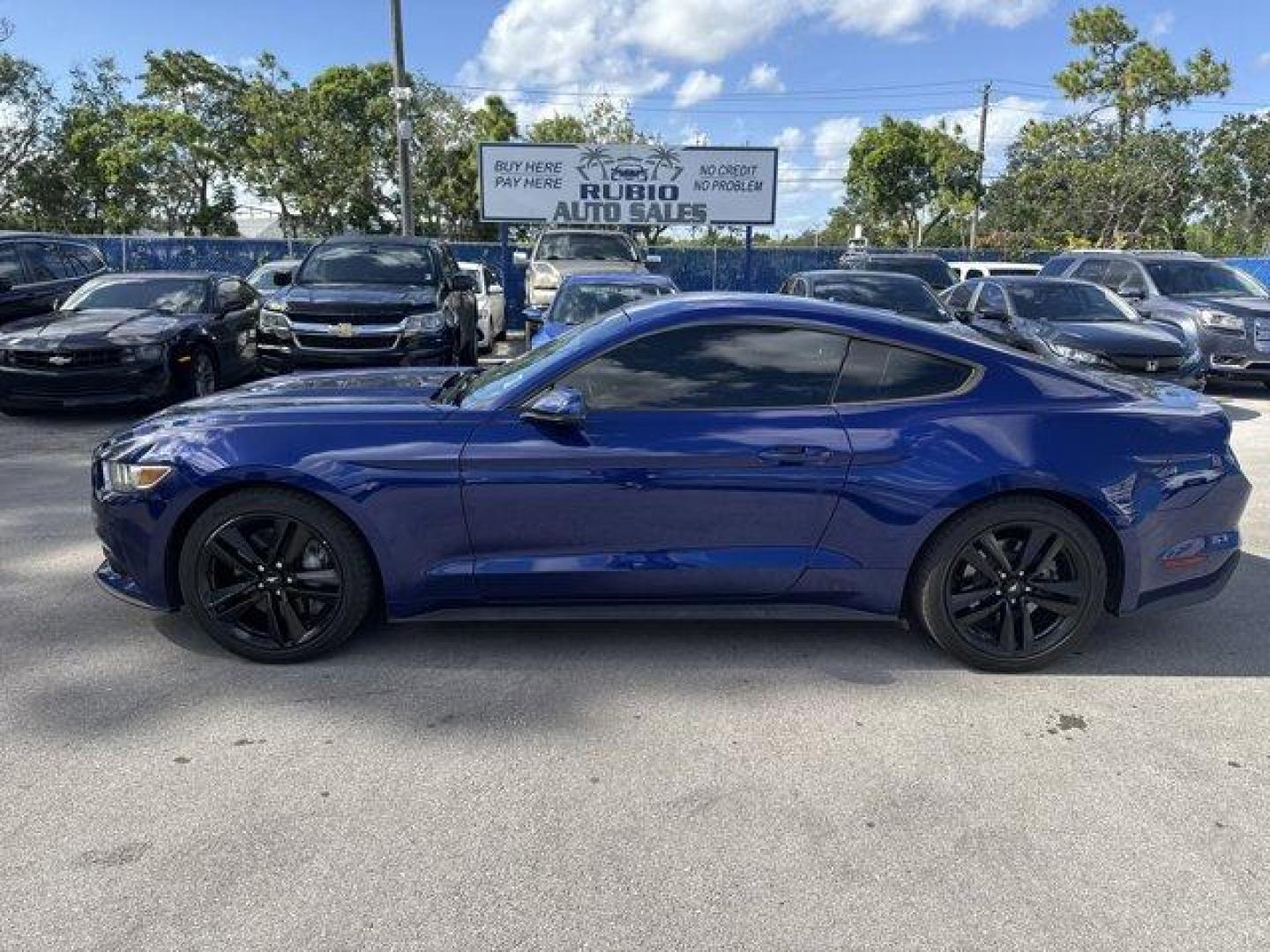 2015 Blue Ford Mustang (1FA6P8TH4F5) with an 4 2.3 L engine, Automatic transmission, located at 27610 S Dixie Hwy, Homestead, FL, 33032, (305) 749-2348, 25.510241, -80.438301 - KBB.com Best Buy Awards Finalist. Only 109,920 Miles! Boasts 31 Highway MPG and 22 City MPG! This Ford Mustang delivers a Intercooled Turbo Premium Unleaded I-4 2.3 L/140 engine powering this Automatic transmission. Trunk Rear Cargo Access, Trip Computer, Transmission: 6-Speed Manual.*This Ford Must - Photo#1